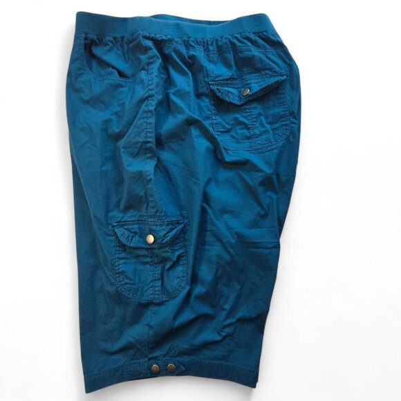 Liz & Me Pants - Liz & Me Womens Plus Size 5X Teal Cargo Capri Pants Elastic Waist Pockets
